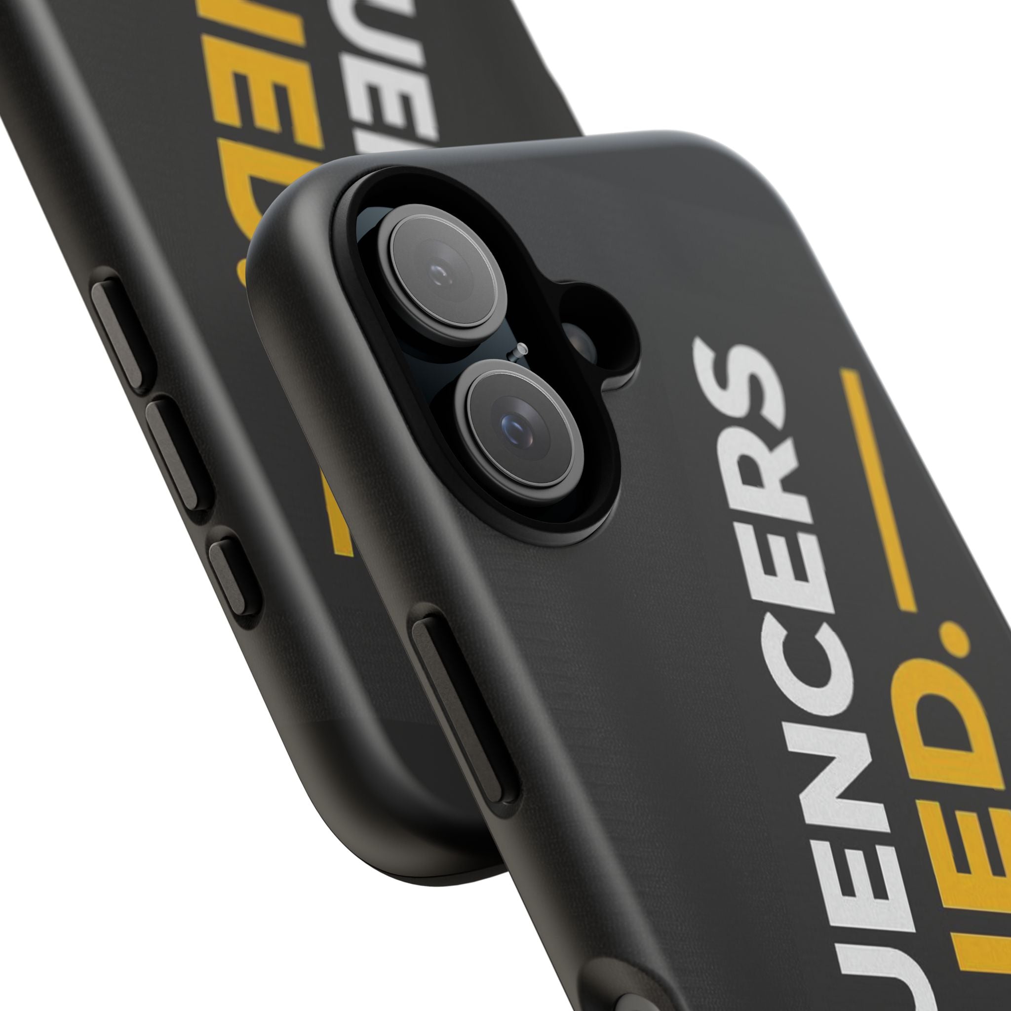 INFLUENCERS LIED phone case | Bold Slanted Text, Black & Gold